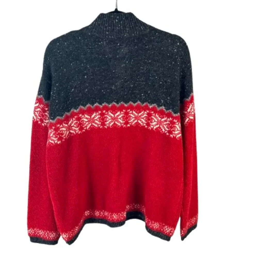 Jones New York Women's Large Holiday Reindeer Snowflakes Sweater Wool Blend‎